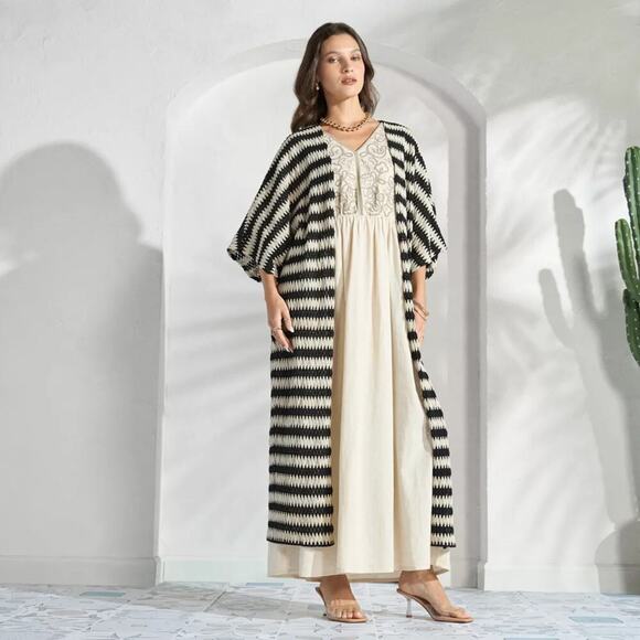 Max Textured Open Front Kimono Shrug Black / Cream Size L NWOT - Picture 2 of 8